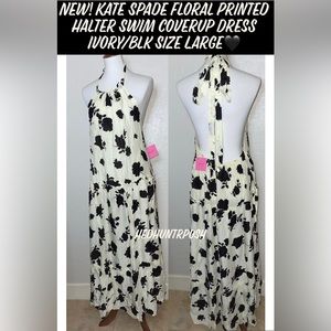 🎉HP🎉New! Kate Spade Floral Printed Halter Coverup Dress Ivory/Black Size Large🖤